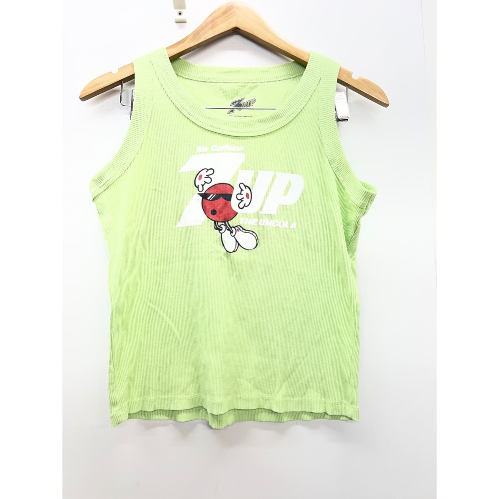 7Up Cool Spot Graphic Tank Top Lime Green Ribbed Sleeveless Shirt Womens Large